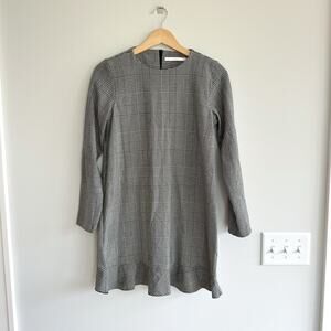 Zara Trafaluc Collection Houndstooth Long Sleeve Ruffle Hem Mini Dress M